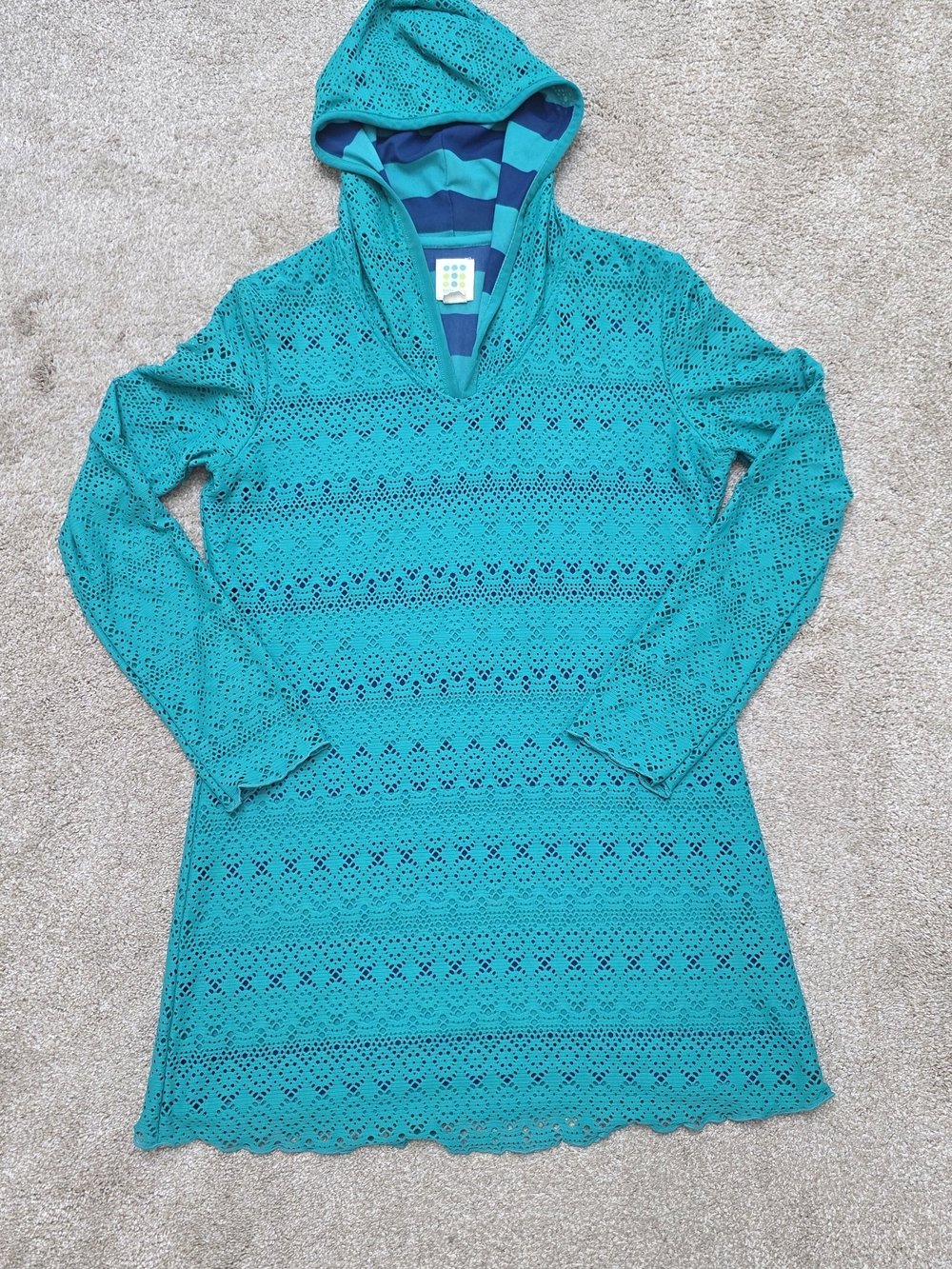 Boho Resort Coastal Grandmother Laser Cut Lace Travel Amphib Crochet Tunic S